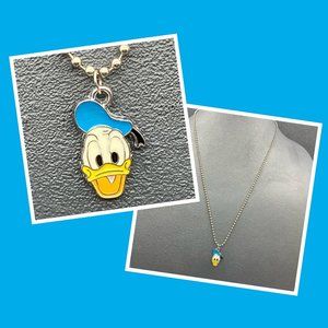 Donald Duck Head Pendant 24 In Silver Ball Chain Blue White And Yellow Retro